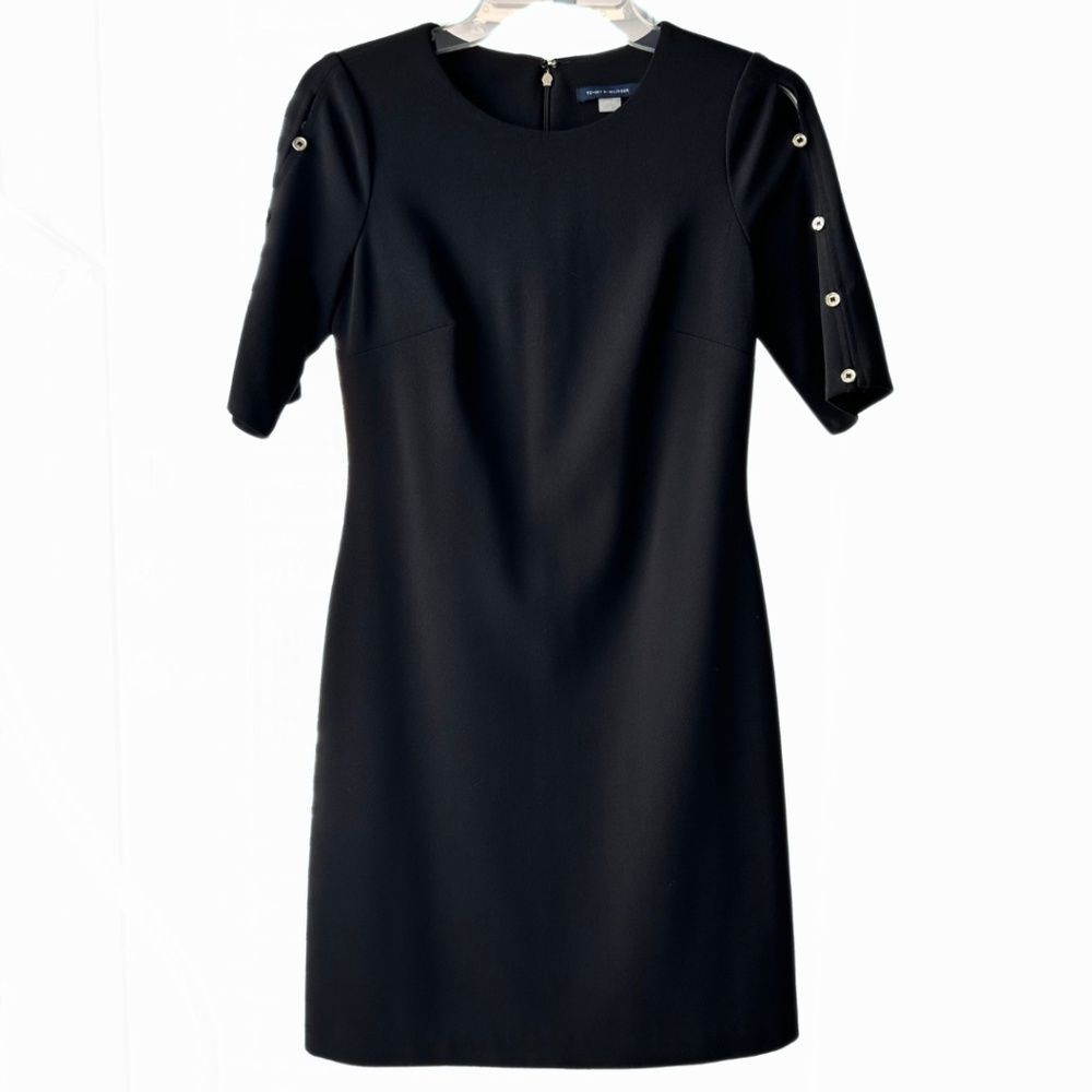 Tommy Hilfiger Short Sleeve Button Detail Black Sheath Dress Women’s Sz 2